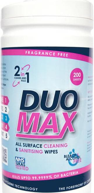 DUOMAX alcohol free cleaning & sanitising wipes  200