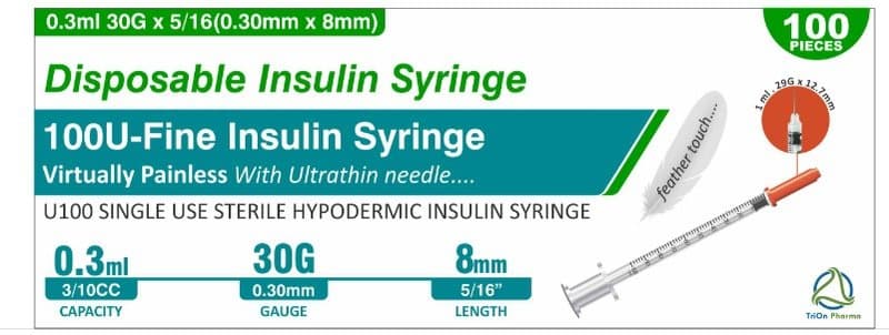100U-FINE single use sterile insulin syringe 0.3ml/8mm/30G 100