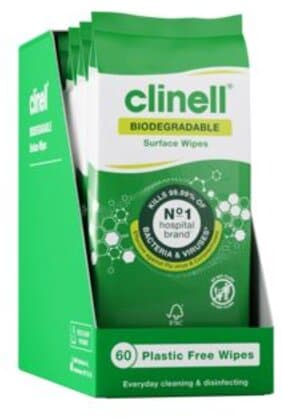 CLINELL wipes biodegradable & plastic free for surfaces  360