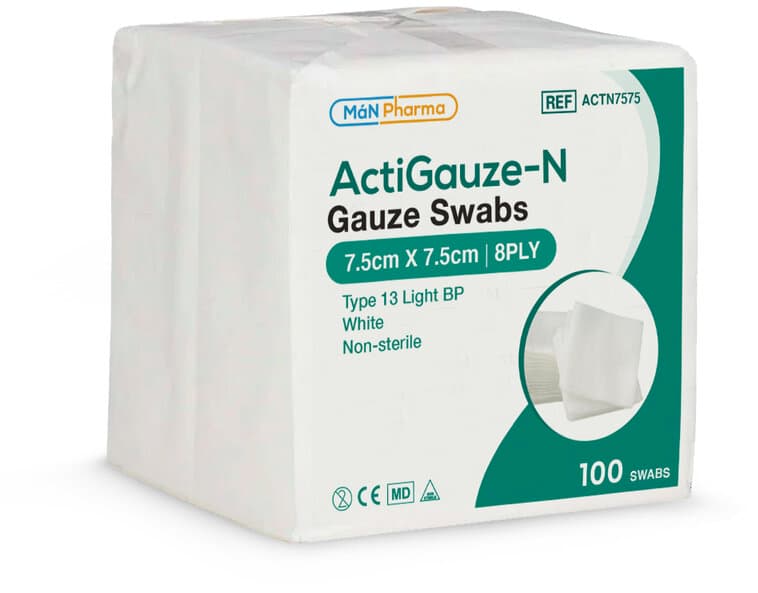 ACTIGAUZE-N non-sterile gauze swabs 8 ply 7.5cm x 7.5cm 100