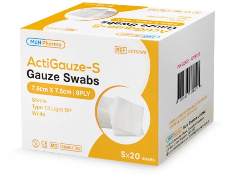 ACTIGAUZE-S sterile gauze swabs 7.5cm x 7.5cm 100