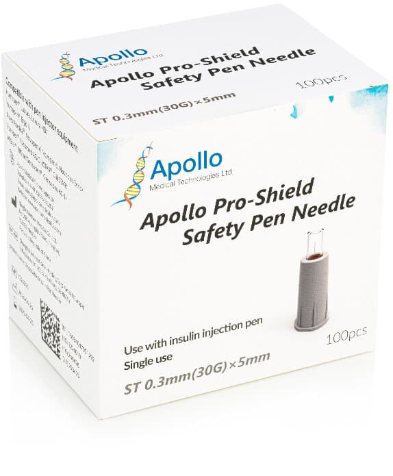 APOLLO pro shield safety insulin pen needles 5mm/30G 100