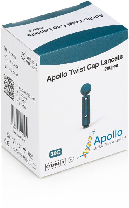 APOLLO single use twist cap lancets 0.3mm/30G 200