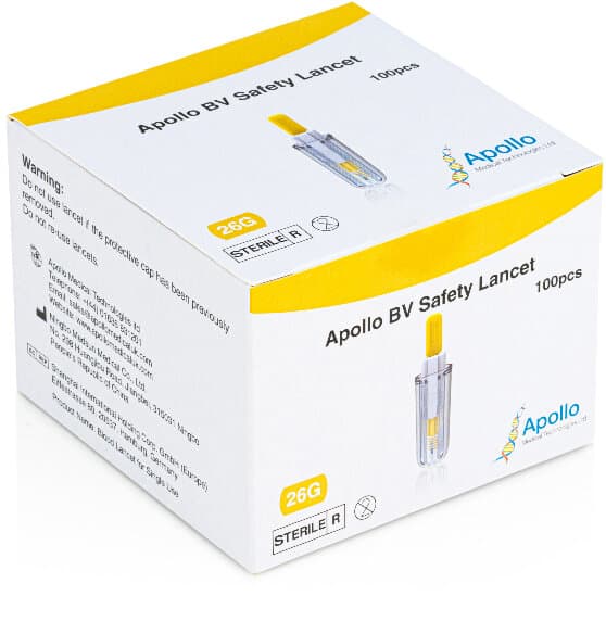 APOLLO BV safety lancets 1.8mm/26G 100