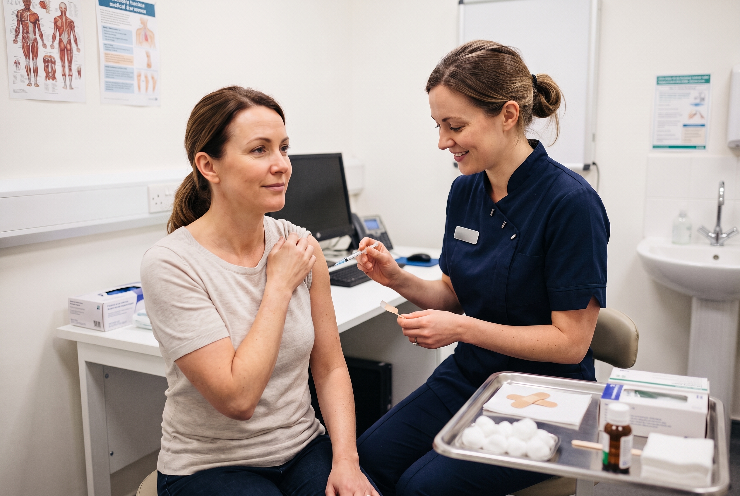 Patient receiving an autumn booster injection from a community pharmacist